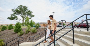 Patient and Parent walking outside